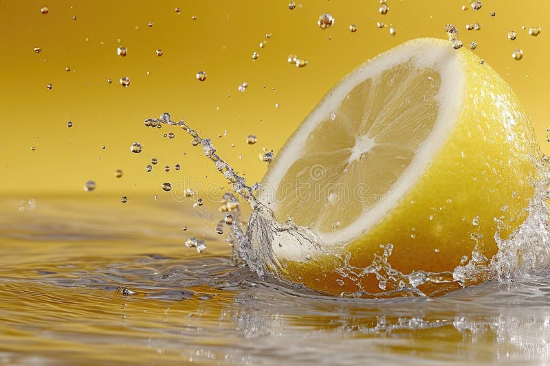 Zitrone fällt ins Wasser stockfotografie