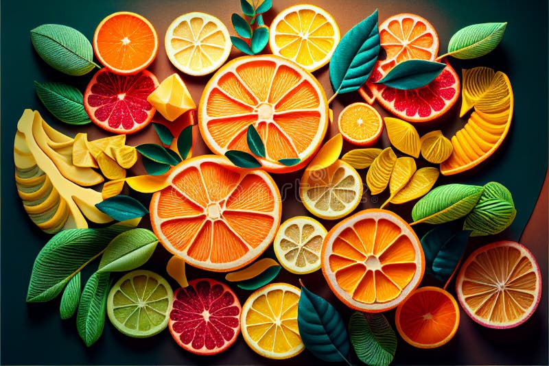 Zitrone und Grapefruits mit Vitamin C gehackt. Sommerfrüchte liegen flach im Hintergrund stock abbildung