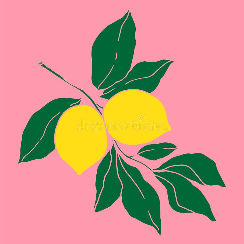 Zitronen auf einem Zweig mit von Hand gezeichneten Vektor-Illustrationen auf einem rosa Hintergrund lizenzfreie abbildung