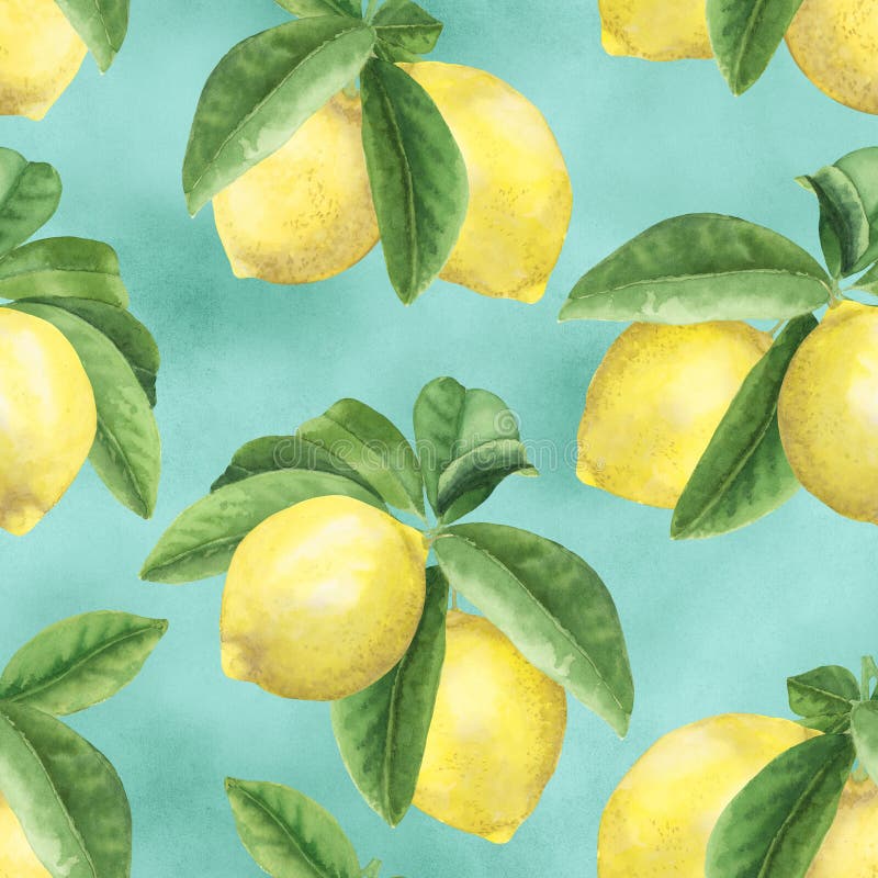 Zitronen verzweigen nahtlose Aquarellmuster auf texturalem Hintergrund SommerZitrone und hinterlässt wiederholt gedruckte tropisch stock abbildung