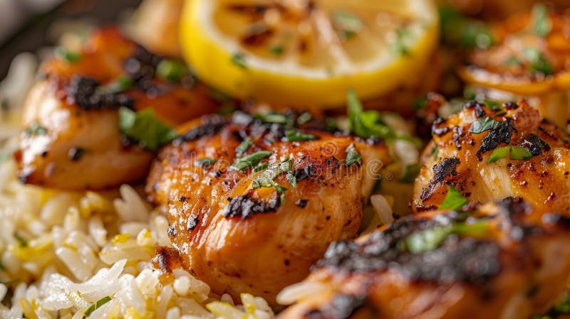 Zitronenkraut-Huhn mit Reis lebhaft Nahe der zesty Marination für frische Geschmacksdarstellung stock abbildung