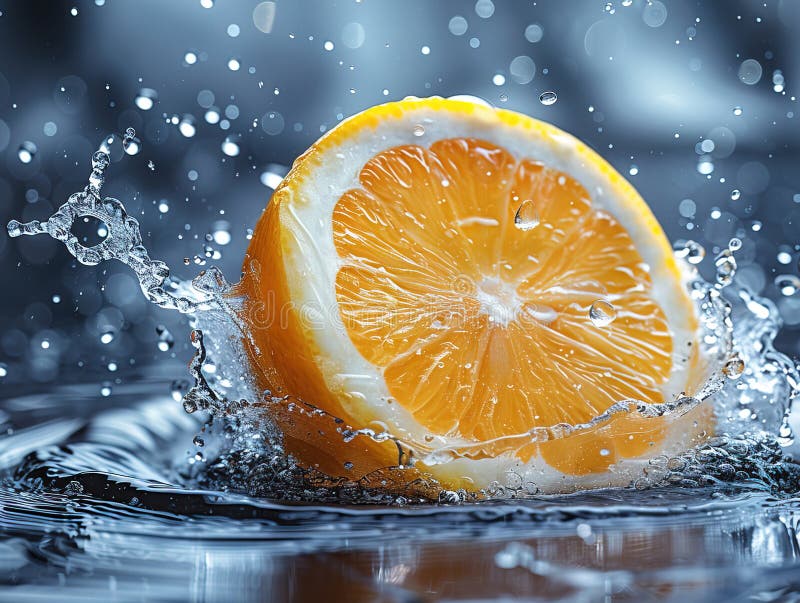 Zitronenspritze mit Wasser auf elegantem schwarzem Hintergrund, Zitronenplash mit Wassertropfen lizenzfreie stockfotografie