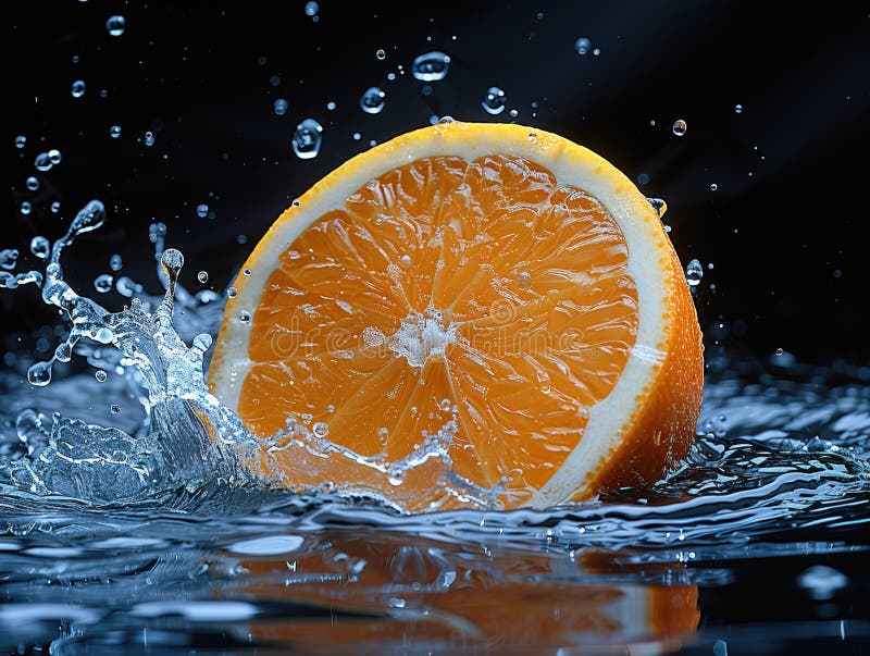 Zitronenspritze mit Wasser auf elegantem schwarzem Hintergrund, Zitronenplash mit Wassertropfen lizenzfreies stockfoto