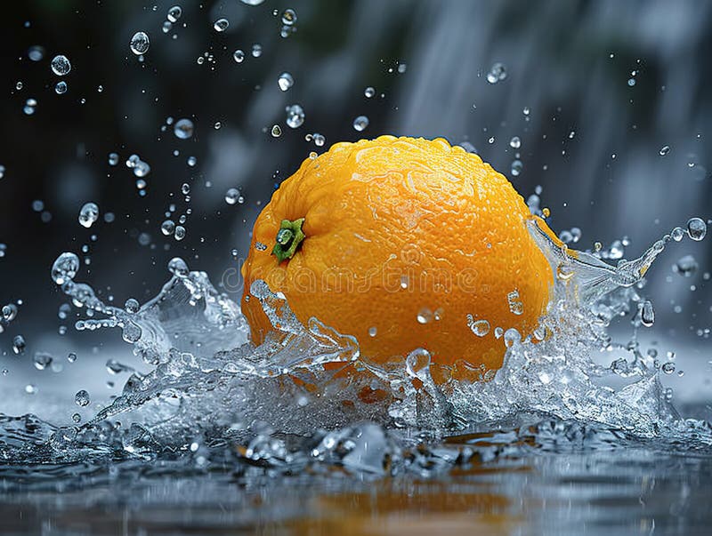 Zitronenspritze mit Wasser auf elegantem schwarzem Hintergrund, Zitronenplash mit Wassertropfen lizenzfreie stockfotografie