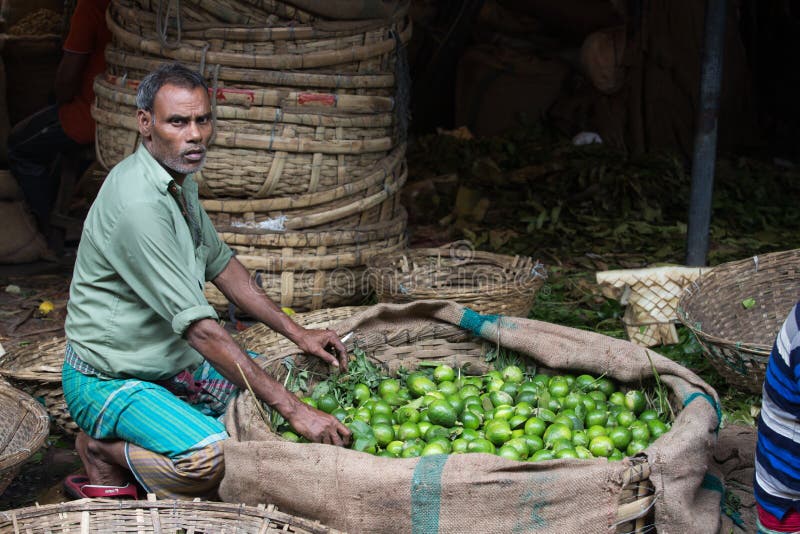 Zitronenverkäufer am Markt, Bangladesch, karwan Bazar stockfoto Zitronenverkäufer am Markt, Bangladesch, karwan Bazar stockfoto