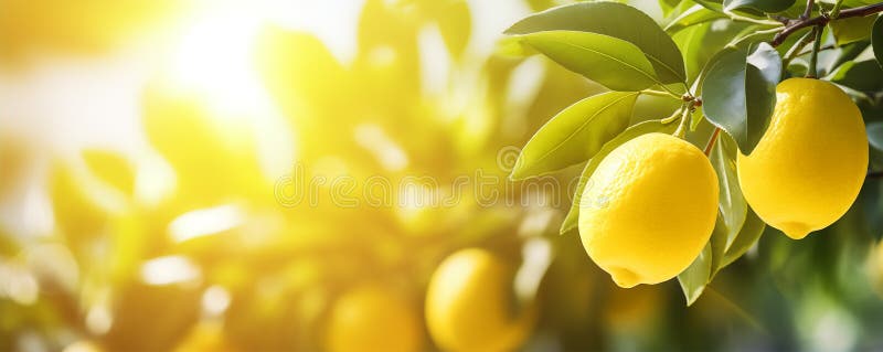 Zitronenverzweigung im Obstgartenhintergrund mit Kopierraum lizenzfreie abbildung