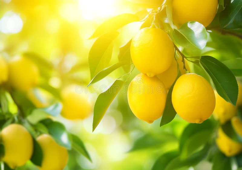 Zitronenverzweigung im Obstgartenhintergrund mit Kopierraum lizenzfreie abbildung
