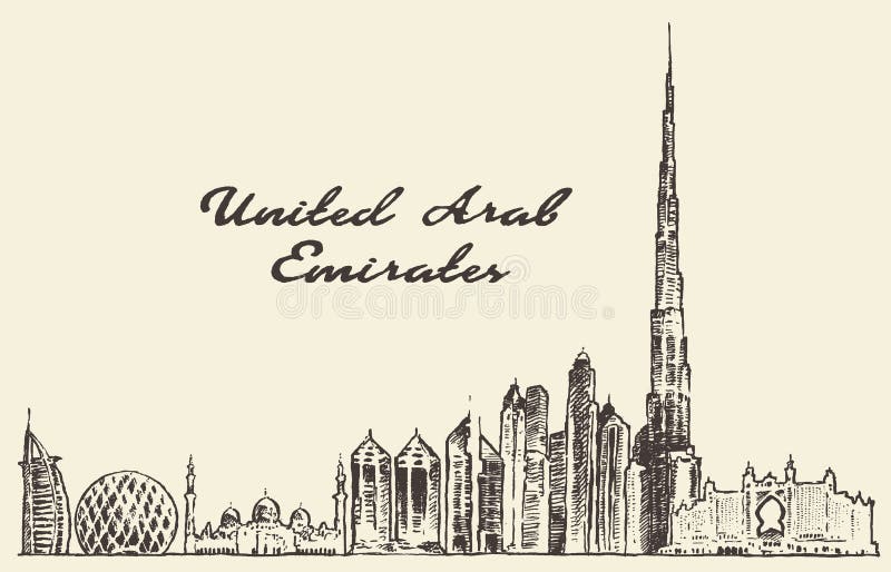 Zjednoczone Emiraty Arabskie linii horyzontu wektor rysujący nakreślenie
