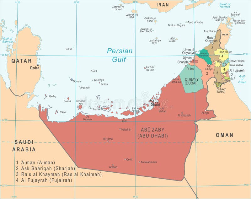 Zjednoczone Emiraty Arabskie mapa - Wektorowa ilustracja