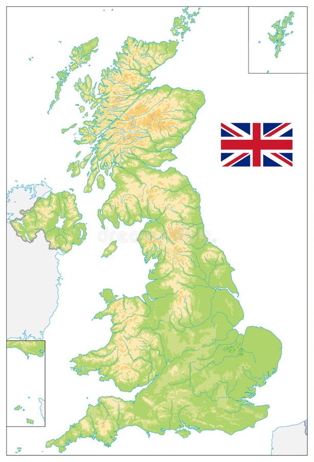 Zjednoczone Królestwo Pusta Fizyczna mapa na bielu