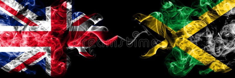 Zjednoczone Królestwo vs Jamajka, Jamajskie dymiące tajemnicze flagi umieszczająca strona strona - obok - Gęste barwione silk