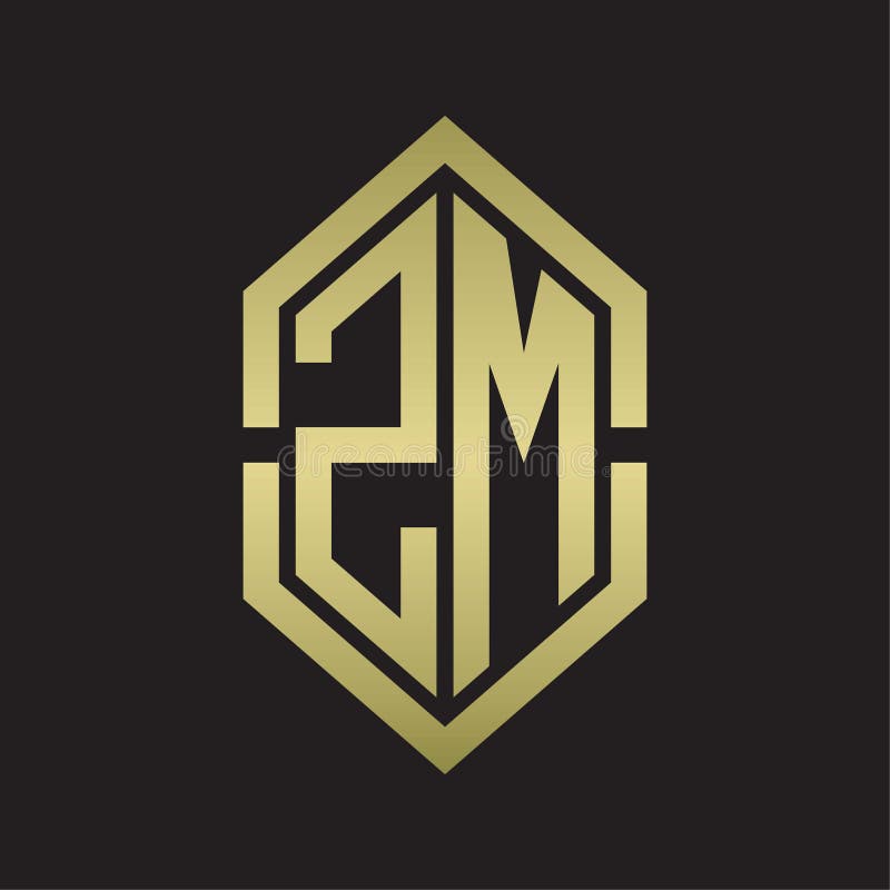 ZM Logo Monogram with Hexagon Shape and Outline Slice Style with Gold ...
