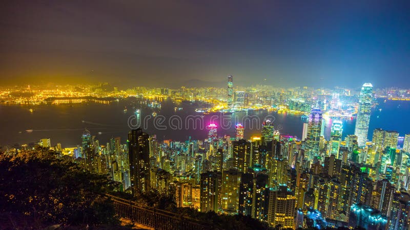 Zmierzch noc Hong Kong peakscape panoramy 4k czasu upływu porcelana zdjęcie wideo