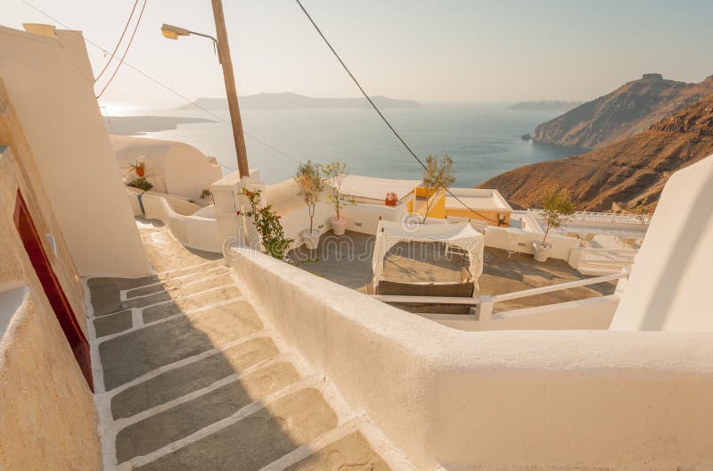 Zmierzch scena w Fira, Santorini zdjęcie stock Zmierzch scena w Fira, Santorini zdjęcie stock