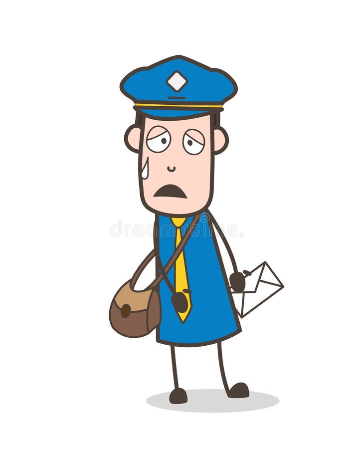 Zmęczona Chora listonosz twarz z potu wektoru ilustracją ilustracja wektor Zmęczona Chora listonosz twarz z potu wektoru ilustracją ilustracja wektor