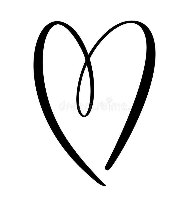 Znak logo calgraphic love heart. wektorowe symbole ilustracji romantycznej łączą pasję i ślub. projekt kaligraficzny ilustracja wektor