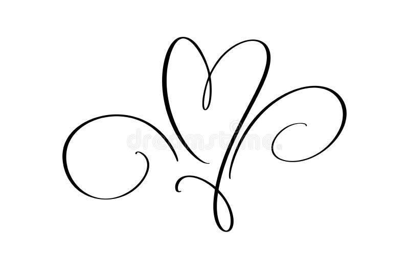 Znak logo calgraphic love heart. wektorowe symbole ilustracji romantycznej łączą pasję i ślub. projekt kaligraficzny ilustracji