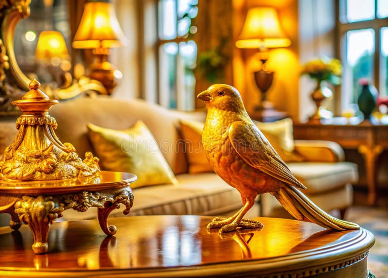 Znakomita miniaturowa złota posąg ptaka A TiltShift Perspektywy wnętrza w skali Upscale royalty ilustracja