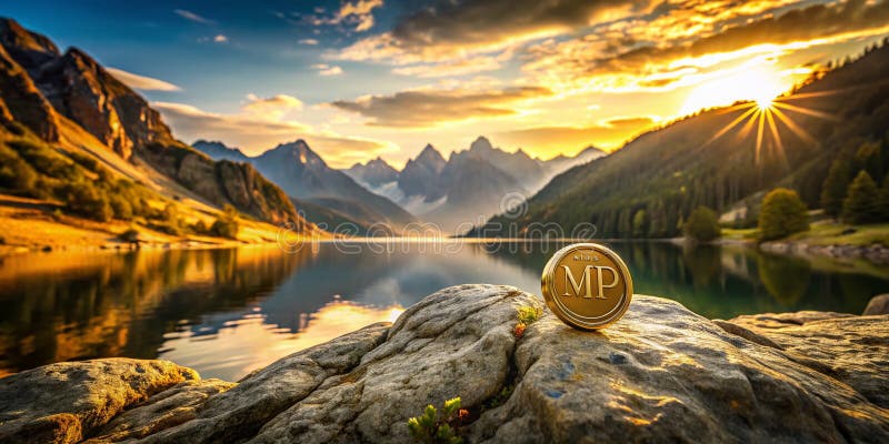 Znakomite logo Gold Monogram MP Emblazoned Przeciw zapierającej dech w piersiach górze Vista Symbol luksusu i cech. Ten uderzający obraz przedstawia luksusowe złote logo MP monograficzne umieszczone na tle majestatycznego krajobrazu górskiego. Nieskomplikowany projekt monogramu starannie wykonanego w bogatym złotym barwie przyciąga uwagę odzwierciedlającą otwartość i wyrafinowanie.. Otaczające górskie krajobrazy zapierają dech w piersiach, przebijając szczyty chmur w dolinach kaskadowych i
