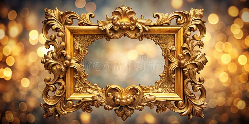 Znakomity obraz kolorowy Gold Baroque Floral Frame A VintageInspirujące dekoracyjne klatki Mockup dla niesamowitego wyświetlacza g royalty ilustracja