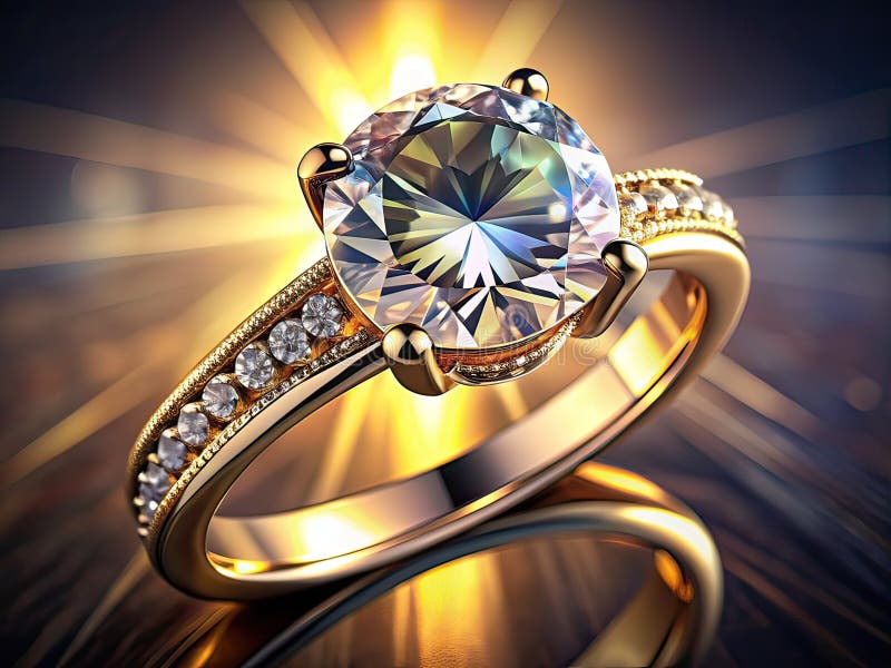 Znakomity złoty pierścień diamentowy Symbol elegancji i luksusu w pięknym stylu biżuterii royalty ilustracja