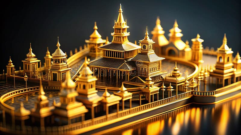 Znakomity złoty rysunek miniaturowy TiltShift na czarnym tle royalty ilustracja