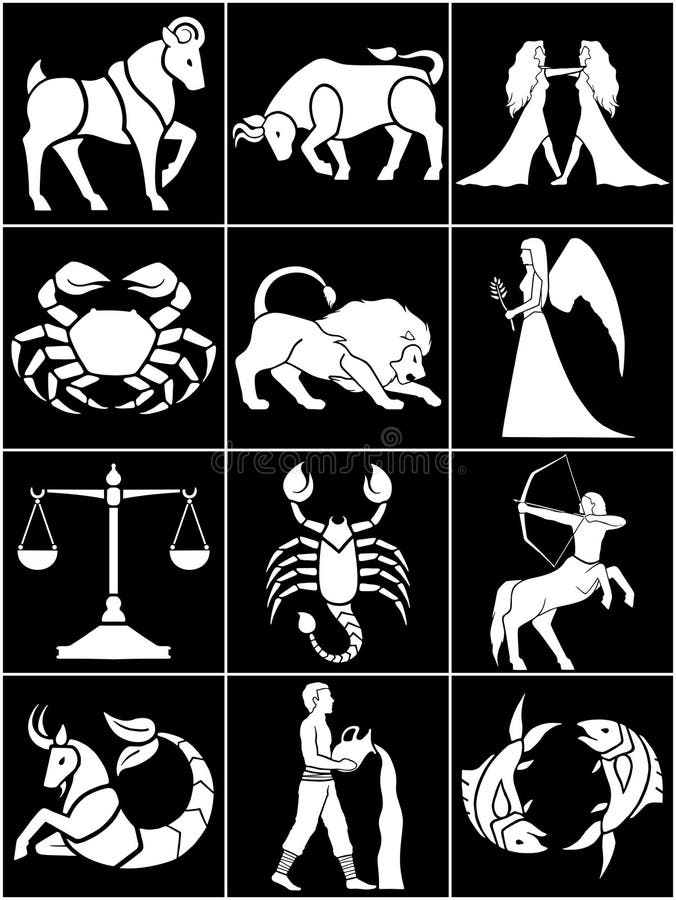 Zodiac / Astrology Symbols Black and White Stock Illustration