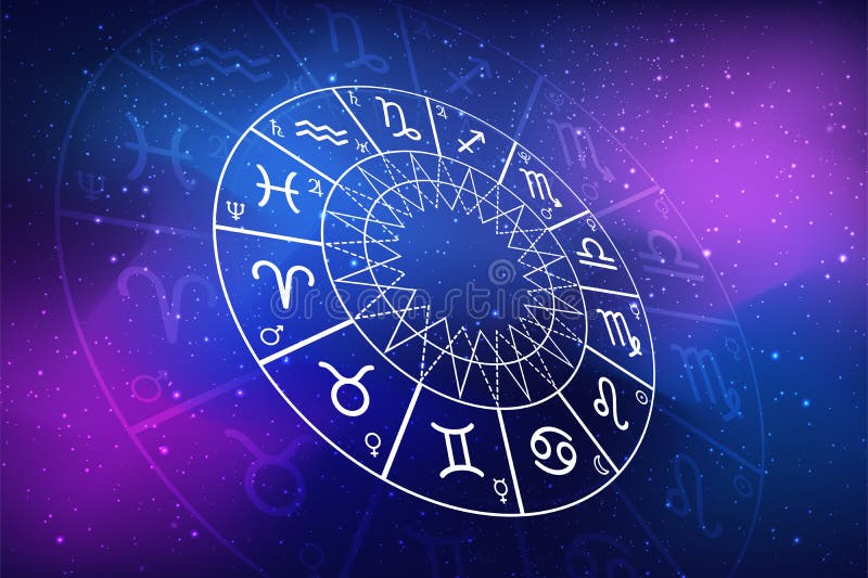 Zodiac Circle on the Background of the Dark Cosmos. Astrology Stock ...