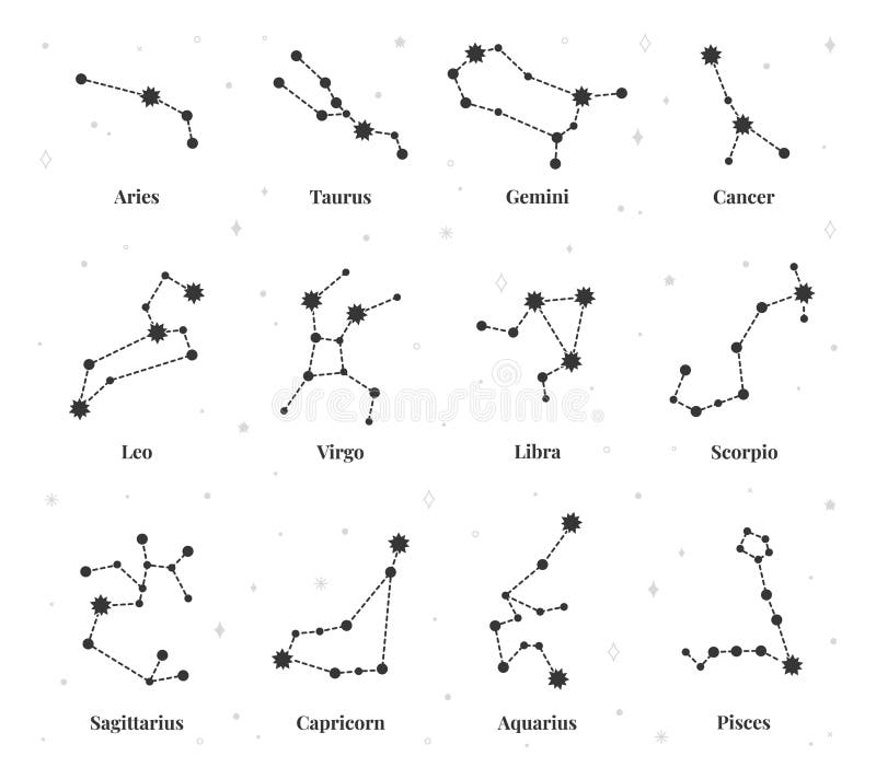 Zodiac Constellation Sign, Astrology Horoscope Stars Symbols. Aquarius,  Leo, Gemini, Sagittarius, Pisces Stock Vector - Illustration Of Future,  Capricorn: 227328158