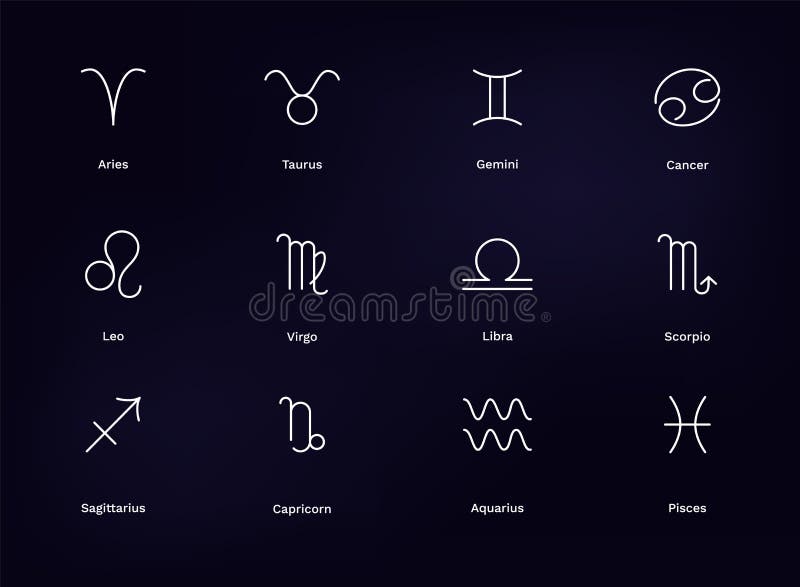 Zodiac Constellation Signs Set. Horoscope Astrology Line Stylized ...