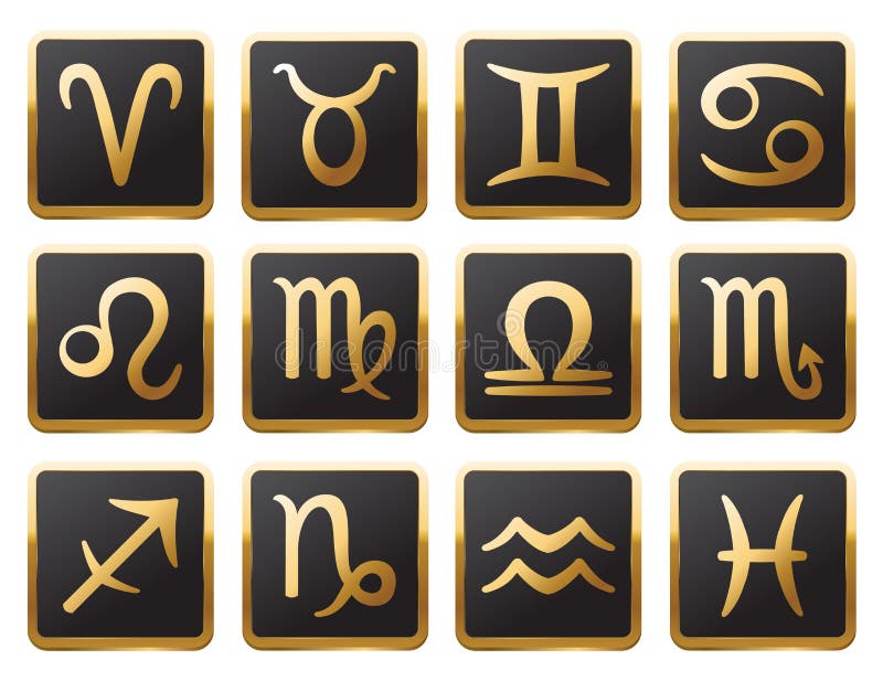 Zodiac Golden Signs Set for Web and Print. Vector Symbol Set Stock ...