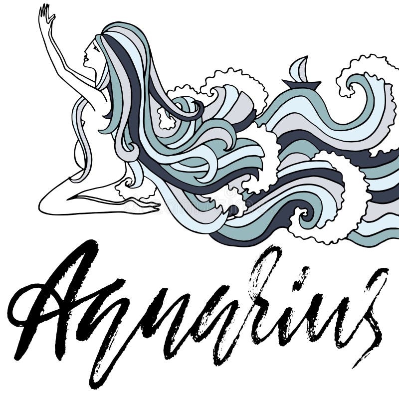 Aquarius. Handwritten Name of Sign of Zodiac. Modern Brush Calligraphy ...