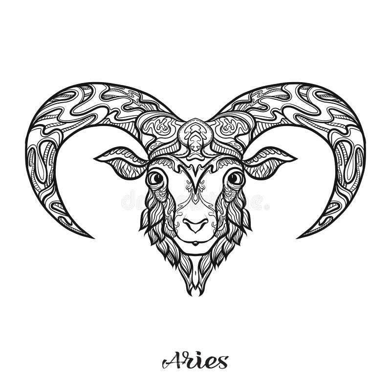 Aries Zodiac Sign. Vector Hand Drawn Horoscope Illustration ...