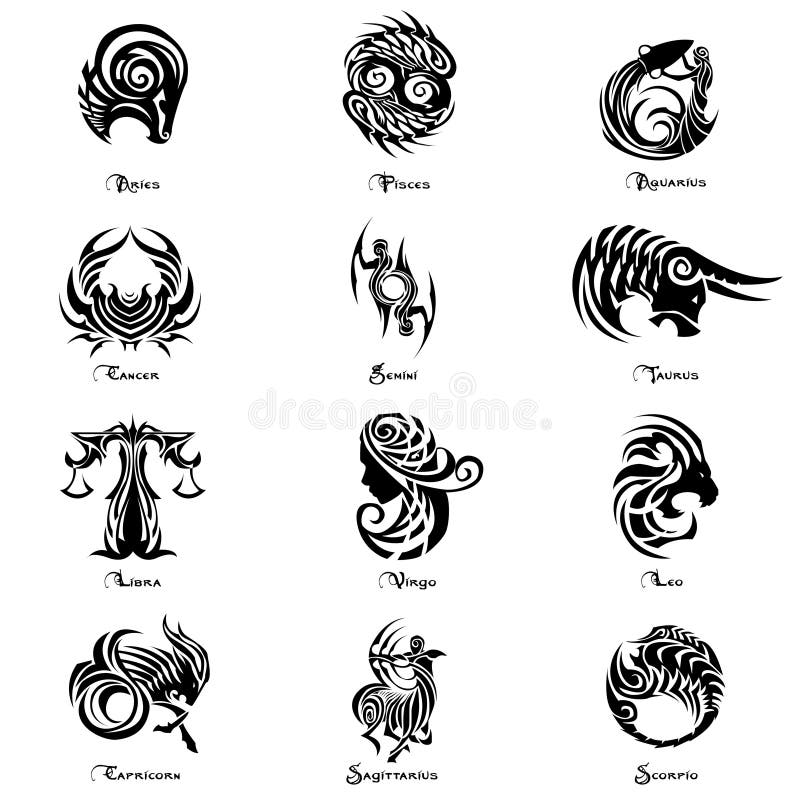 Zodiac Sign Complete Set Tattoo Style Stock Vector - Illustration Of Scorpio,  Sagittarius: 122846522