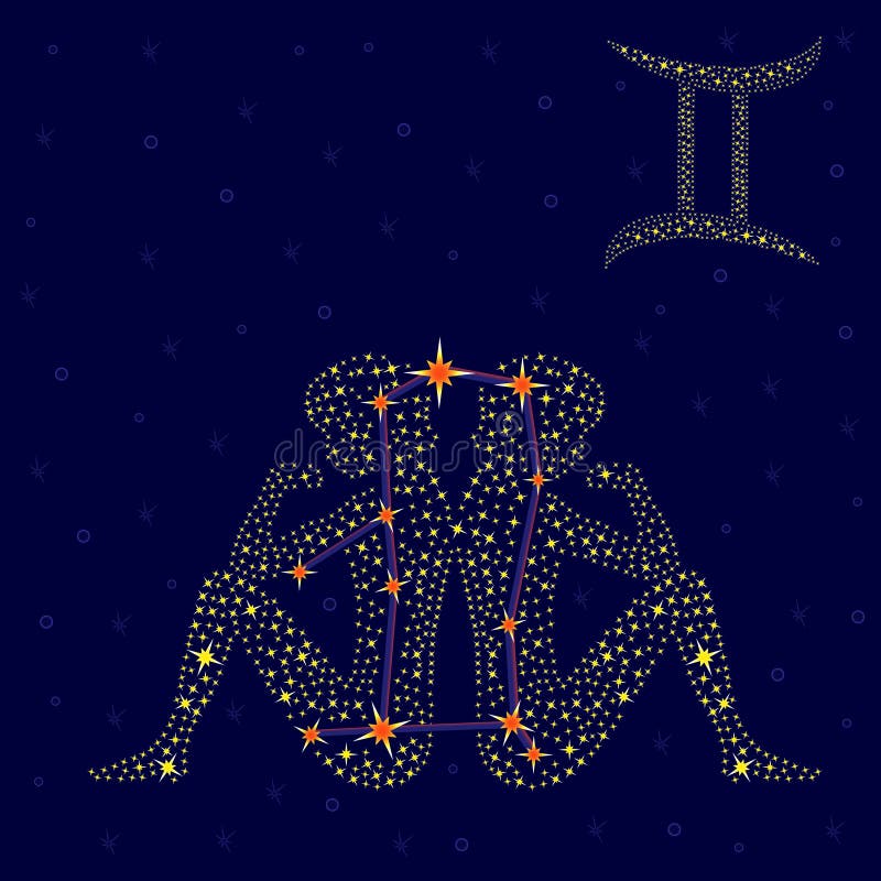 Zodiac Sign Gemini Over Starry Sky Stock Illustration - Illustration of ...
