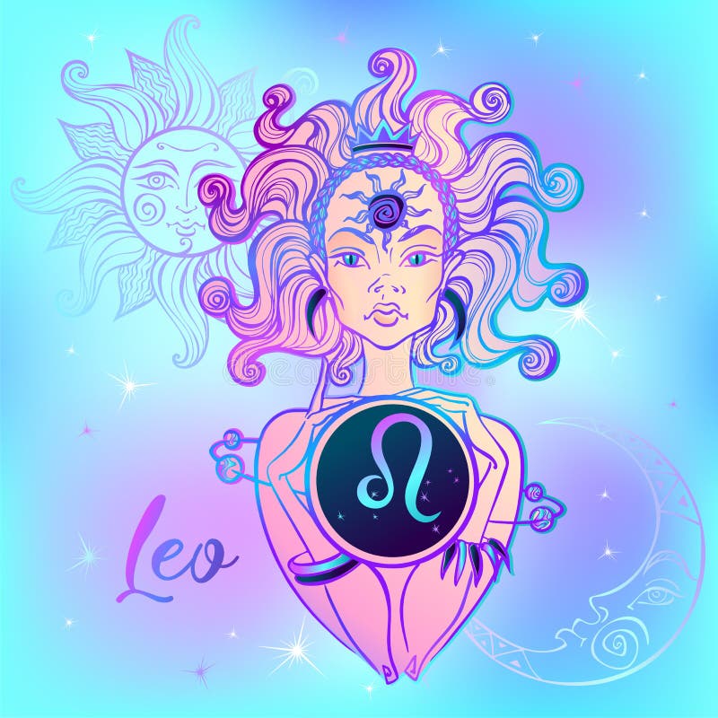 Zodiac Sign Leo a Beautiful Girl. Horoscope. Astrology. Vector. Stock ...