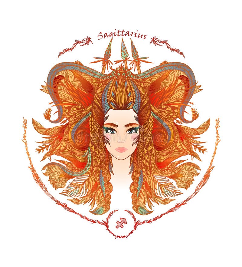  Zodiac  Sign Portrait Of A Woman  Sagittarius  Stock Vector 