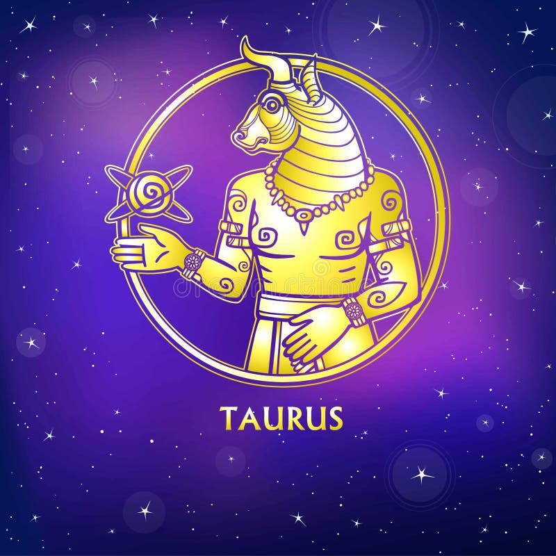 Zodiac sign Taurus. Character of Sumerian mythology. Gold imitation.