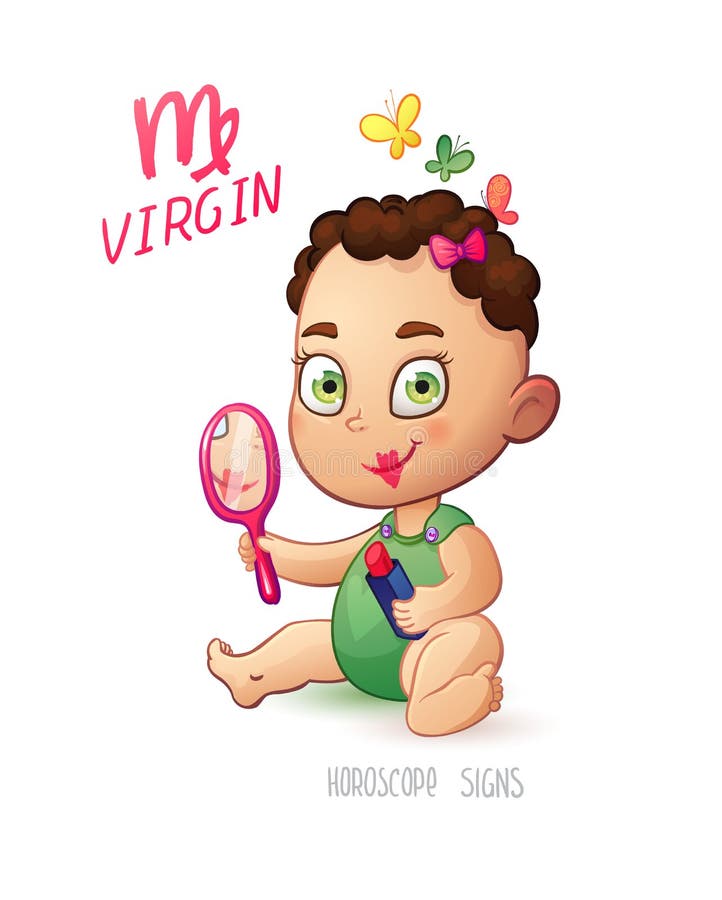 Zodiac Sign Virgin. BabyGirl Enjoys Makeup. Horoscope Sign Virgin. Little  Girl Make Up Her Lips Using Mothers Lipstick Stock Vector - Illustration of  kids, butterfly: 75182350