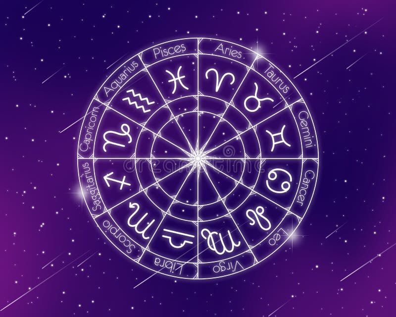 Zodiac Signs in a Circle on a Background of Stars Stock Illustration ...