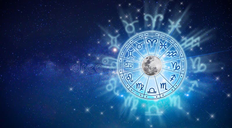 Zodiac Signs Inside of Horoscope Circle. Astrology in the Sky with Many  Stars and Moons Astrology and Horoscopes Concept Stock Photo - Image of  constellation, esoteric: 166410010