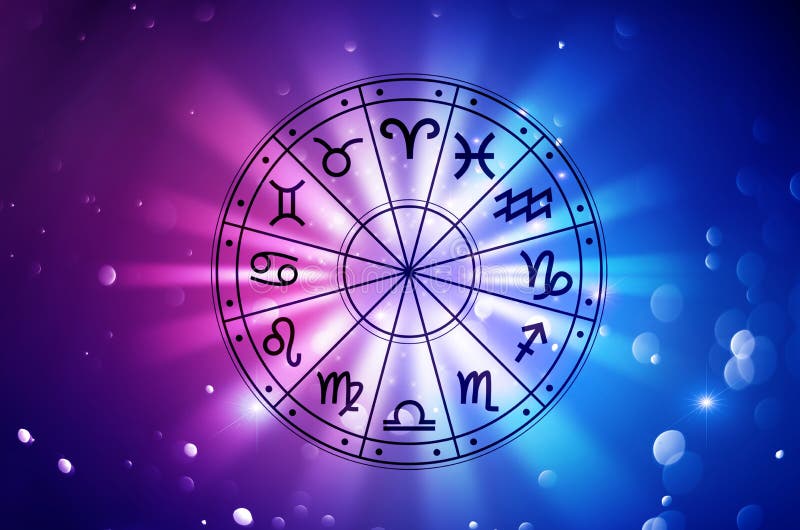 Zodiac signs inside of horoscope circle. Astrology in the sky with many stars and moons astrology and horoscopes concept vector illustration Zodiac signs inside of horoscope circle. Astrology in the sky with many stars and moons astrology and horoscopes concept vector illustration