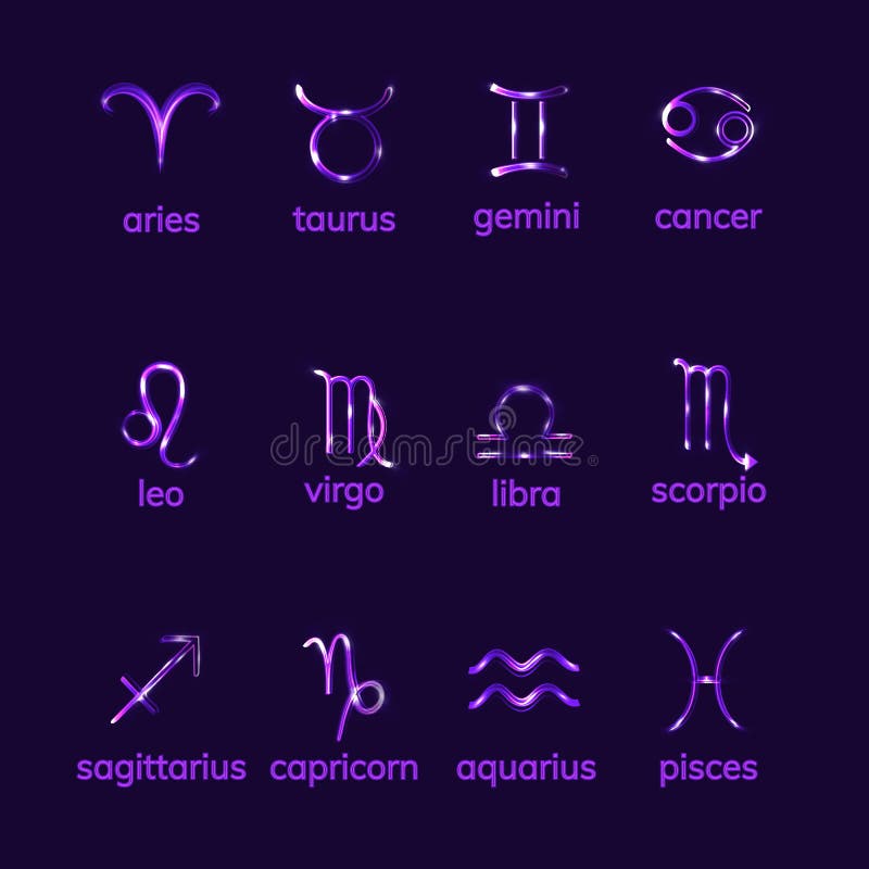 Zodiac Signs Set on Dark Background Stock Vector - Illustration of ...