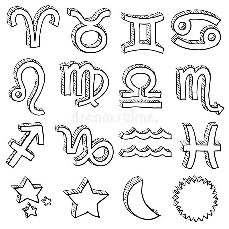 Zodiac Symbol Doodle Set Vector Stock Vector - Illustration of magic ...