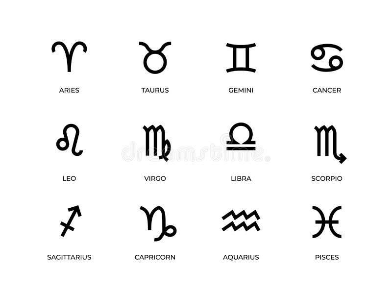 Zodiac Symbols. Horoscope and Astrology Line Signs, Aries Taurus Gemini ...