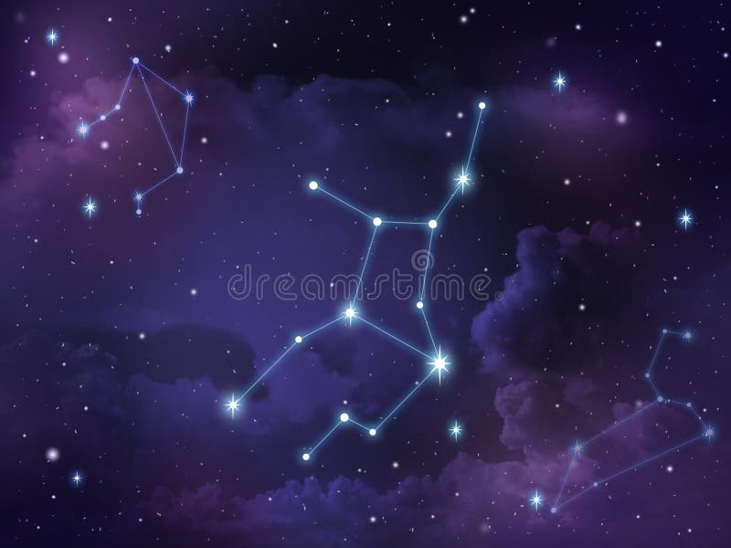 Zodiac star,Virgo constellation, on night sky with cloud and stars. Zodiac star,Virgo constellation, on night sky with cloud and stars