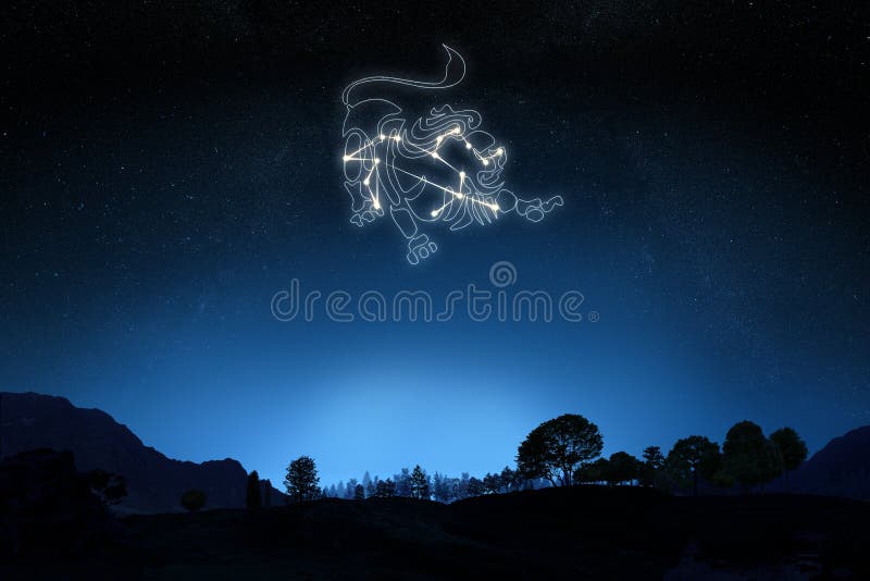 Zodiac Sign Leo with a star and symbol outline on a gradient sky background. . Zodiac Sign Leo with a star and symbol outline on a gradient sky background. .