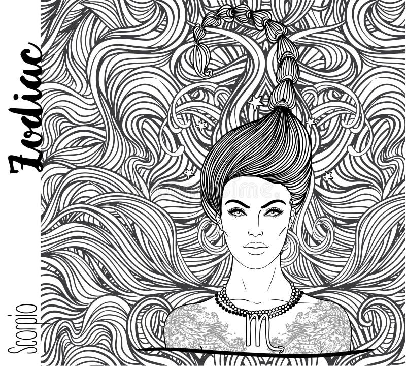Zodiak: Ilustracja Scorpio zodiaka znak jako piękna dziewczyna ilustracja wektor Zodiak: Ilustracja Scorpio zodiaka znak jako piękna dziewczyna ilustracja wektor