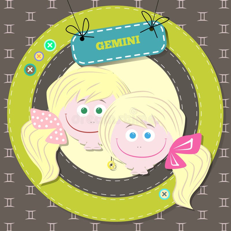 Zodiak undertecknar samlingen. Gulligt horoskop - TVILLINGARNA. stock illustrationer Zodiak undertecknar samlingen. Gulligt horoskop - TVILLINGARNA. stock illustrationer