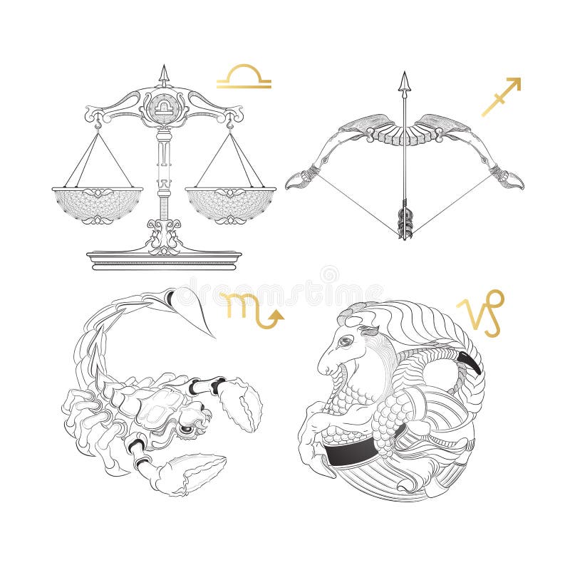 Zodiaque Des Symboles Douze De Signe De Conception De Dessin Modeles Divers Capricorne De Scorpion De Sagittaire De Balance Illustration De Vecteur Illustration Du Capricorne Douze 94897313